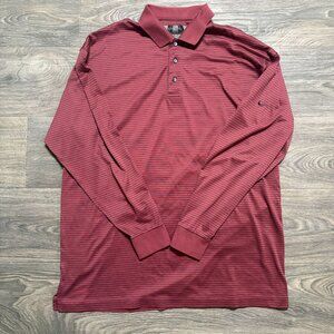 Nike Golf XXL Maroon Long Sleeve Polo Shirt Dri-FIT Striped Burgundy Activewear